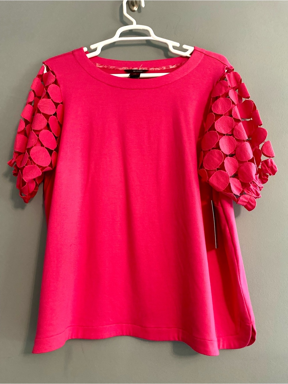 NWT Ali Miles Hot Pink Short Puff Sleeve Cirlce Cutout Sleeves Scoop Neck 1X